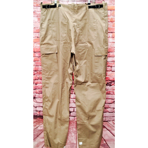 BDU Cargo Pants Men's XL Khaki Plain Ripstop Adjustable Waist Tabs Flat Front - Picture 2 of 8